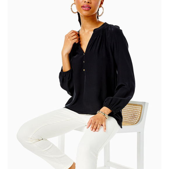 Lilly Pulitzer 'Elsa' Black Silk Top Size XL - NWT - Picture 1 of 7
